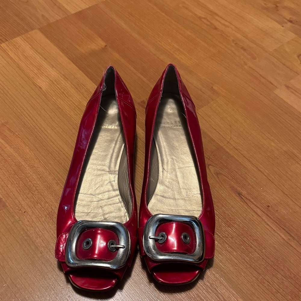 Stuart Whitman Red Buckle Detail Women's Flats Size 8 N